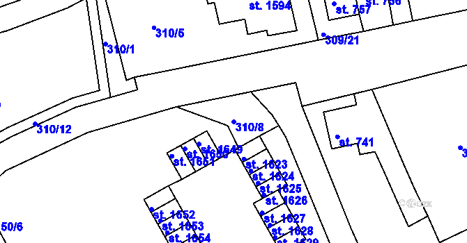 Parcela st. 310/8 v KÚ Broumov, Katastrální mapa