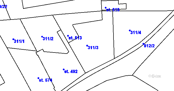 Parcela st. 311/3 v KÚ Broumov, Katastrální mapa