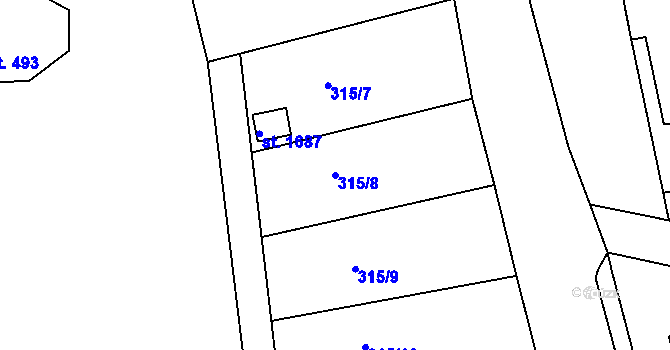 Parcela st. 315/8 v KÚ Broumov, Katastrální mapa