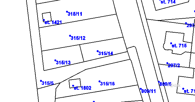 Parcela st. 315/14 v KÚ Broumov, Katastrální mapa
