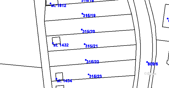 Parcela st. 315/21 v KÚ Broumov, Katastrální mapa