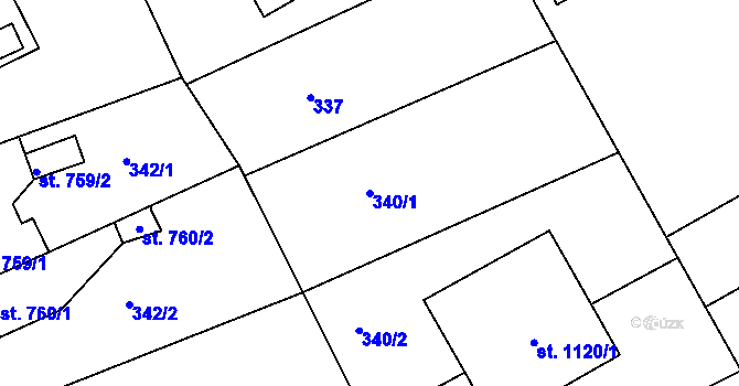 Parcela st. 340/1 v KÚ Broumov, Katastrální mapa