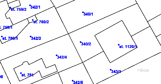 Parcela st. 340/2 v KÚ Broumov, Katastrální mapa