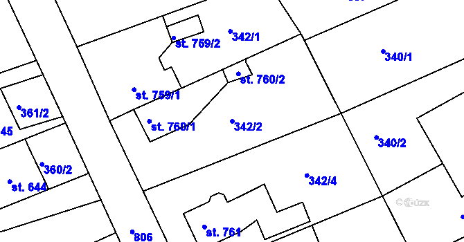 Parcela st. 342/2 v KÚ Broumov, Katastrální mapa