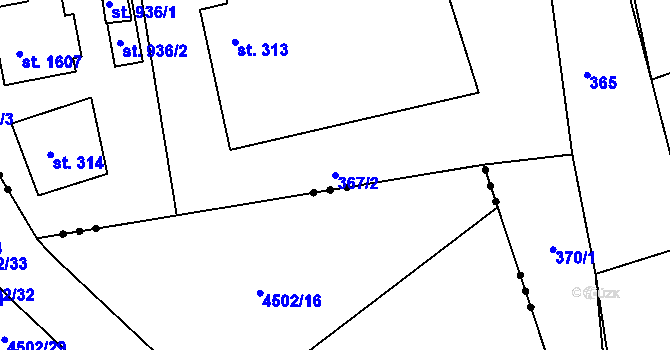 Parcela st. 367/2 v KÚ Broumov, Katastrální mapa