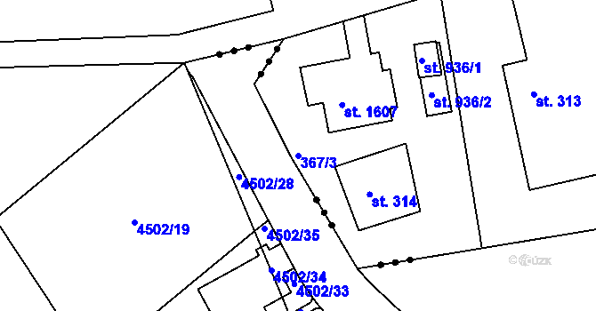 Parcela st. 367/3 v KÚ Broumov, Katastrální mapa
