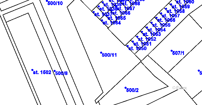 Parcela st. 500/11 v KÚ Broumov, Katastrální mapa