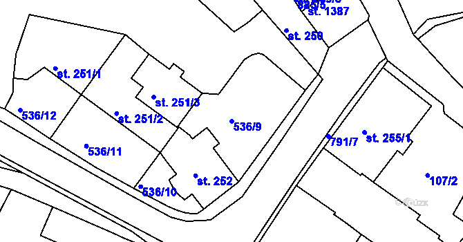 Parcela st. 536/9 v KÚ Broumov, Katastrální mapa