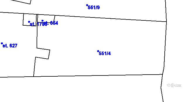 Parcela st. 551/4 v KÚ Broumov, Katastrální mapa