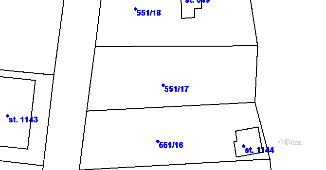 Parcela st. 551/17 v KÚ Broumov, Katastrální mapa