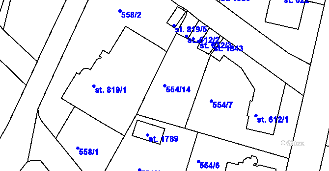 Parcela st. 554/14 v KÚ Broumov, Katastrální mapa