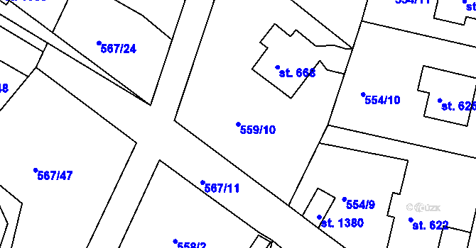 Parcela st. 559/10 v KÚ Broumov, Katastrální mapa