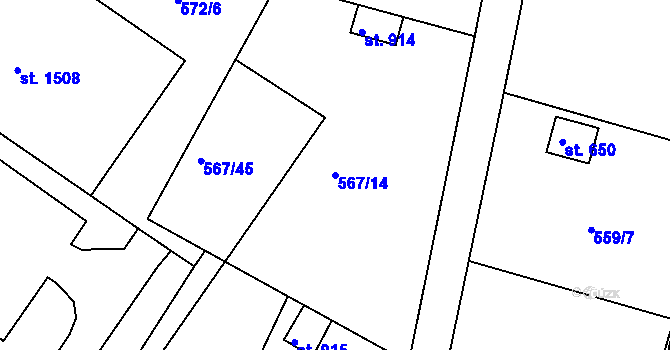 Parcela st. 567/14 v KÚ Broumov, Katastrální mapa