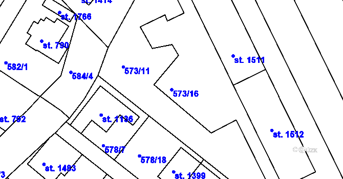 Parcela st. 573/16 v KÚ Broumov, Katastrální mapa