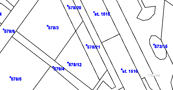 Parcela st. 578/21 v KÚ Broumov, Katastrální mapa