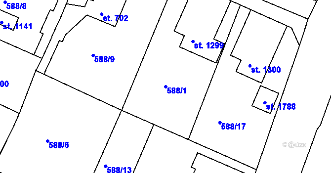 Parcela st. 588/1 v KÚ Broumov, Katastrální mapa