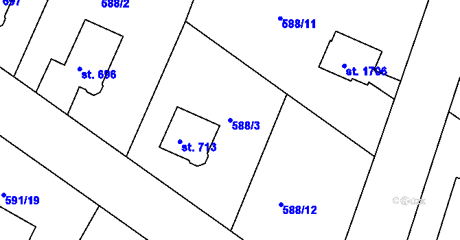 Parcela st. 588/3 v KÚ Broumov, Katastrální mapa