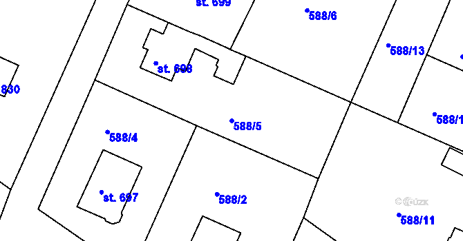 Parcela st. 588/5 v KÚ Broumov, Katastrální mapa