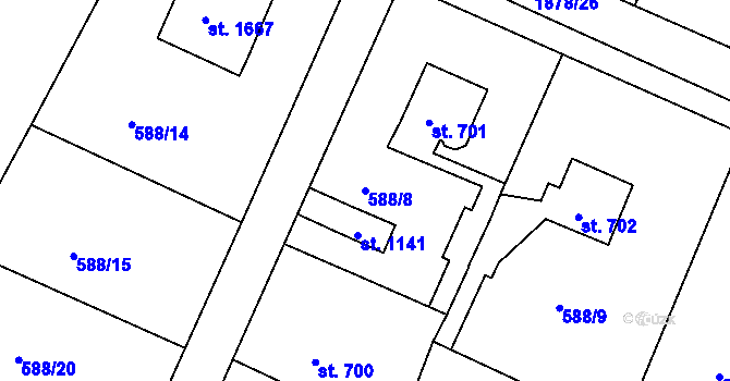 Parcela st. 588/8 v KÚ Broumov, Katastrální mapa