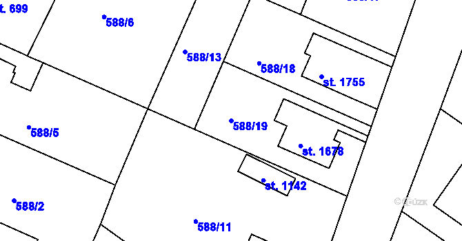 Parcela st. 588/19 v KÚ Broumov, Katastrální mapa
