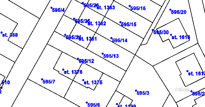 Parcela st. 595/13 v KÚ Broumov, Katastrální mapa