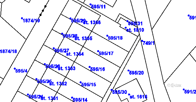 Parcela st. 595/17 v KÚ Broumov, Katastrální mapa
