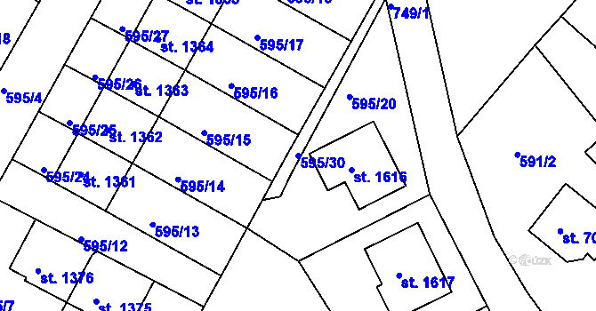 Parcela st. 595/30 v KÚ Broumov, Katastrální mapa