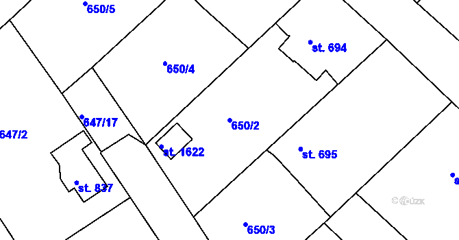 Parcela st. 650/2 v KÚ Broumov, Katastrální mapa