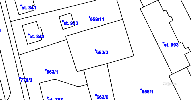 Parcela st. 663/3 v KÚ Broumov, Katastrální mapa