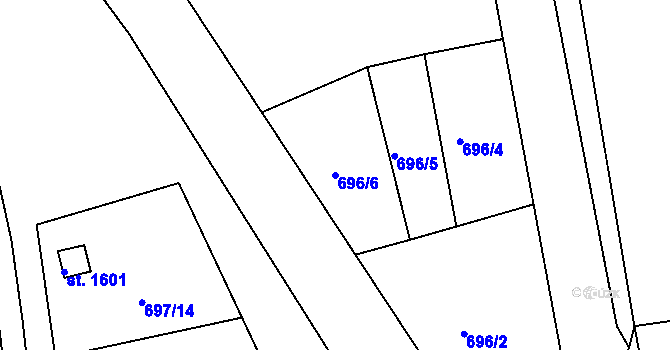 Parcela st. 696/6 v KÚ Broumov, Katastrální mapa
