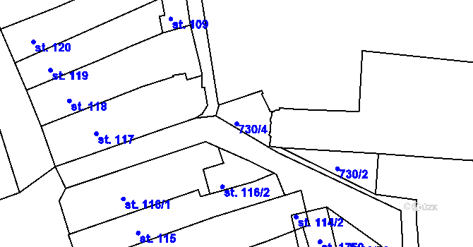 Parcela st. 730/4 v KÚ Broumov, Katastrální mapa