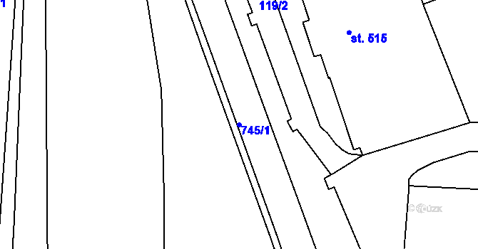 Parcela st. 745/1 v KÚ Broumov, Katastrální mapa