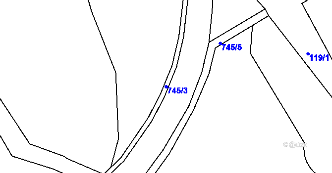 Parcela st. 745/3 v KÚ Broumov, Katastrální mapa