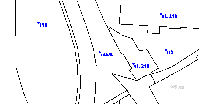 Parcela st. 745/4 v KÚ Broumov, Katastrální mapa