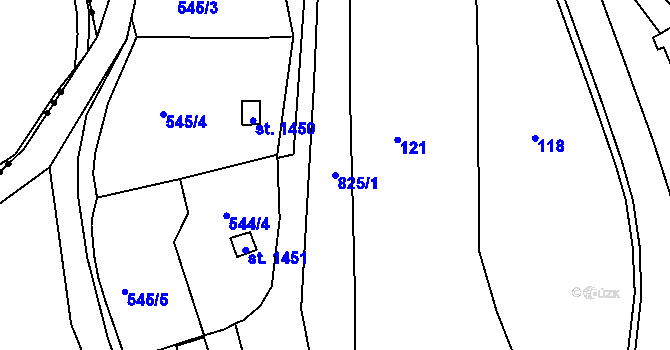 Parcela st. 825/1 v KÚ Broumov, Katastrální mapa