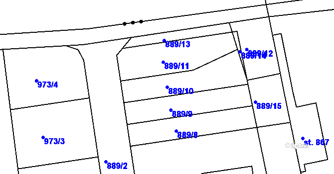 Parcela st. 889/10 v KÚ Broumov, Katastrální mapa