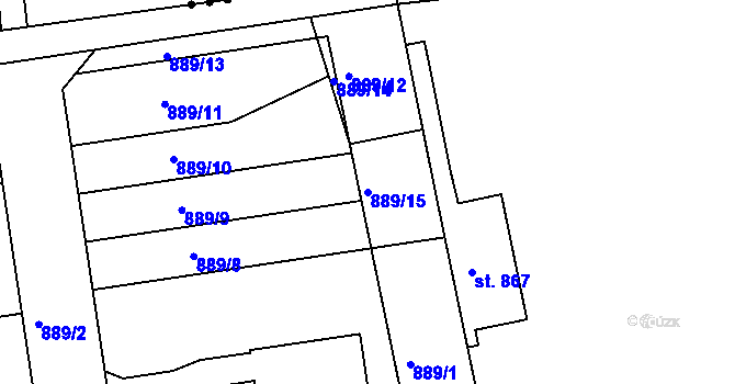 Parcela st. 889/15 v KÚ Broumov, Katastrální mapa