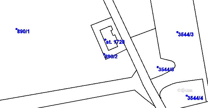 Parcela st. 890/2 v KÚ Broumov, Katastrální mapa