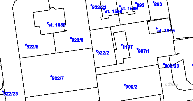 Parcela st. 922/2 v KÚ Broumov, Katastrální mapa
