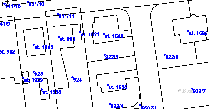 Parcela st. 922/3 v KÚ Broumov, Katastrální mapa