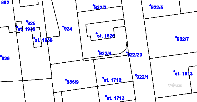 Parcela st. 922/4 v KÚ Broumov, Katastrální mapa
