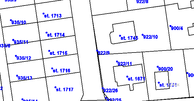 Parcela st. 922/9 v KÚ Broumov, Katastrální mapa