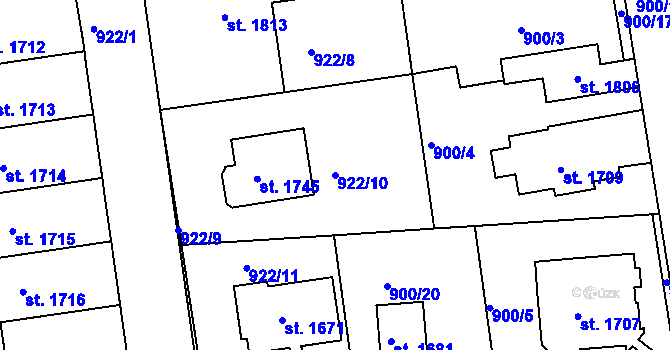 Parcela st. 922/10 v KÚ Broumov, Katastrální mapa