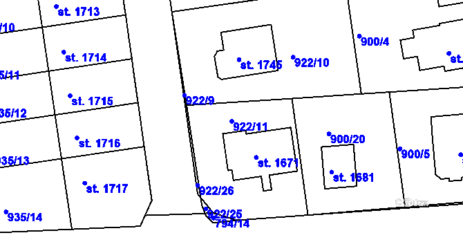 Parcela st. 922/11 v KÚ Broumov, Katastrální mapa