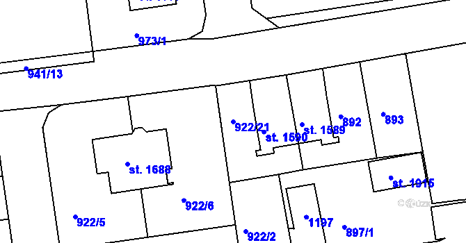 Parcela st. 922/21 v KÚ Broumov, Katastrální mapa