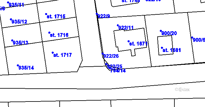 Parcela st. 922/26 v KÚ Broumov, Katastrální mapa