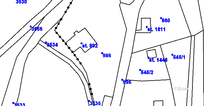 Parcela st. 986 v KÚ Broumov, Katastrální mapa