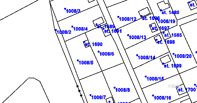 Parcela st. 1008/6 v KÚ Broumov, Katastrální mapa