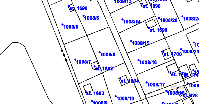 Parcela st. 1008/8 v KÚ Broumov, Katastrální mapa