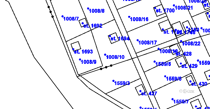 Parcela st. 1008/10 v KÚ Broumov, Katastrální mapa